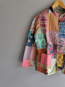 Quilted <b>Patchwork</b> <b>Jacket</b> Women's Mandarin Collar Full Sleeve Cotton Autumn Style Regular Length Button Closure gift for her - Product Image 2