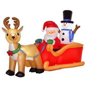 Decorazione Natalizia Gonfiabile da Esterno: Babbo Natale su Slitta con Renne e Pupazzo di Neve, 6,5 Piedi di Lunghezza, con Luci LED - Product Image 1