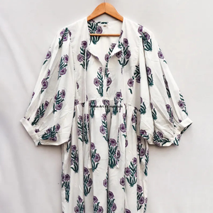 Beautiful floral Cotton Block Printed dress Dress For Casual wear Hand Block Printed Dress - Product Image 5