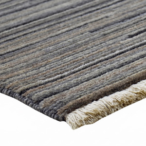 Charcoal <b>Grey</b> Horizontal Linear <b>Rug</b>, Minimalist Textured Area Carpet with Fringes for <b>Living</b> <b>Room</b>, Bedroom and Hotel Interiors - Product Image 5