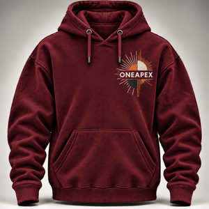 Sweat-shirt à capuche bordeaux pour homme ONEAPEX, imprimé géométrique soleil éclatant, pull décontracté en polaire, coupe classique, pour l'automne - Product Image 3
