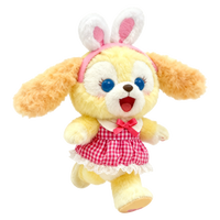 Peluche rembourrée avec des oreilles de lapin, robe à carreaux et nœud rose pour cadeau d'anniversaire pour enfants