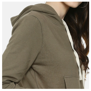 Sudadera con Capucha para Mujer, Color Sólido, Algodón y Fibra de Bambú, Tejido de Punto, Informal, para Otoño, con Bolsillos, Largo Regular, Manga Larga - Product Image 5