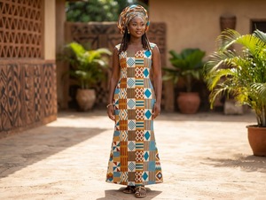 Afrikanisches Kitenge-Print Atmungsaktives Baumwoll-Maxikleid Ärmellos Locker Sitzend Bodenlang Activewear für Mädchen & Jungen Sommer - Product Image 3