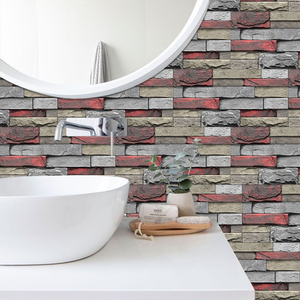 Adesivo da parete in marmo con mattoni di pietra rossa PVC facile da pulire impermeabile per la decorazione da parete del bagno della cucina - Product Image 3