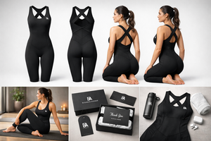 Combinaison de yoga imprimée à col en V, extensible dans quatre directions, longueur genou, avec des caractéristiques antibactériennes et respirantes en Spandex/Polyester - Product Image 5