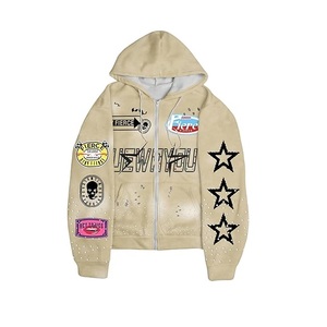 Sudadera con capucha Y2K para hombre con estampado de letras y cremallera, de manga larga, estilo Drip - Product Image 1