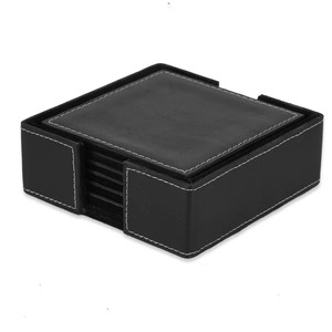 Elegante Juego de Posavasos de Cuero, Regalo de Aniversario de Bodas, Regalo de Inauguración de Casa, Opciones de Impresión de Logotipo Personalizado - Product Image 4