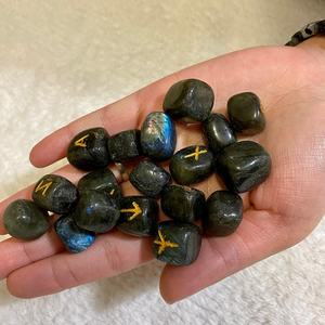 Labradorite Rune Stone <b>Set</b> Futhark <b>Crystal</b> Engraved Muntaha Agate Love & Mascot Feng Shui Style Premium Handmade Healing Stone - Product Image 3