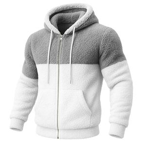 Sweat-shirt à capuche zippé en polaire sherpa color block pour homme, veste Teddy pour l'automne et l'hiver - Product Image 2