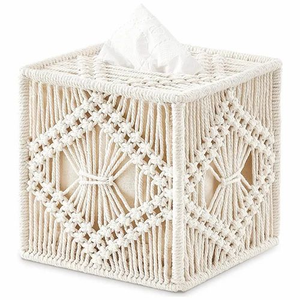 6x6 inch Boho Macrame Tissue Box Cover Cotton Rope Decorative Tissue Holder Handmade <b>Square</b> Napkin Case for Home Office - Product Image 1