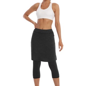 Ensemble de leggings pour femmes, jupe courte décontractée, couleur unie, tricotée, taille élastique avec poches, respirante, en spandex et polyester, pour toutes les saisons - Product Image 6
