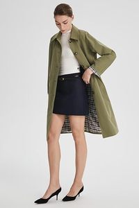 Gabardina Larga Verde Oliva para Mujer, Manga Larga, Cuello con Muescas, Cierre de Botones, Color Sólido, Algodón, Ropa de Abrigo para Otoño - Product Image 3
