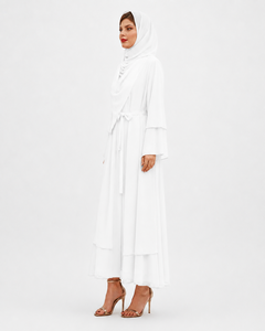 Abaya longue pour femmes 2026, style élégant en tissu doux, caftan uni en polyester et mousseline avec ceinture assortie - Product Image 3
