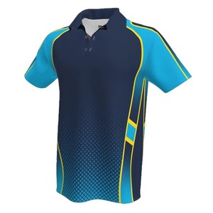 เสื้อโปโลสีน้ำเงินกรมท่า สีเขียวอมฟ้า สีเหลือง สำหรับกีฬา แบบสั่งทำพิเศษ ผู้ผลิตเสื้อทีมคริกเก็ต เสื้อฟุตบอล โพลีเอสเตอร์ 100% - Product Image 4