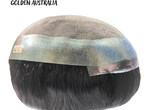 Prothèse capillaire droite premium Golden Australia Border pour hommes, cheveux indiens Remy, technique PU, haute qualité, design central, base en dentelle et PU - Product Image 2