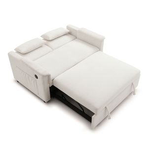 Divano Letto Convertibile a 2 Posti in Velluto da 55 Pollici con Schienale Regolabile, Porte USB e Tasche Laterali per Casa o Ufficio - Product Image 4