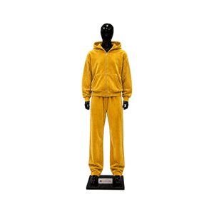 Conjunto de chándal de terciopelo dorado para mujer, con sudadera con cremallera completa y pantalones de pierna ancha, de dos piezas, con pedrería, estilo casual urbano - Product Image 1