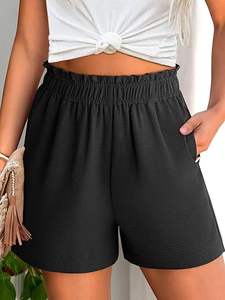 Shorts cargo pour femmes à taille haute avec cordon de serrage 100% coton - Shorts décontractés respirants à séchage rapide - Product Image 4