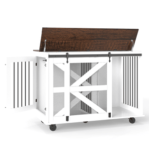 Gabbia Mobile per Cani da 120 cm con Doppio Accesso, 5 Ruote Bloccabili e Ganci Laterali, Sportello Superiore Ribaltabile per l'Alimentazione, Gabbia Multifunzionale per Animali Domestici - Product Image 1