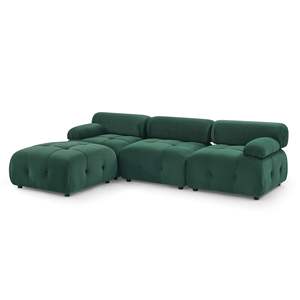 Divano Componibile in Velluto Verde con Bottoni Trapuntati, Combinazione Fai-da-Te Reversibile a Forma di L con Pouf per Soggiorno - Product Image 5