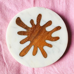 Premium Marble Stone, <b>Coasters</b> with Intricate Wood Inlay <b>White</b> Timeless Artistry & Design Mats & Pads - Product Image 6