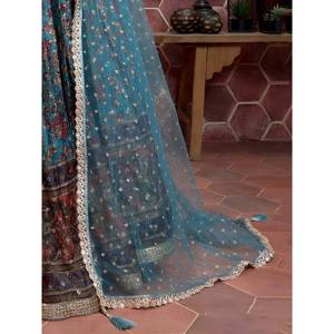 Elegante Lehenga Choli de Seda Azul Bordado para Bodas, Talla Grande - Product Image 2