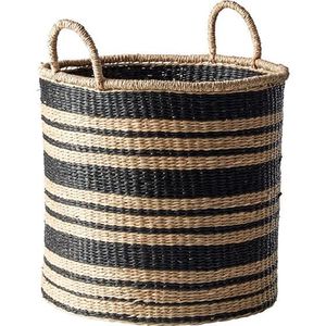 Wholesale Manufacturer Natural Seagrass <b>Basket</b> with Black Striped Blocks Storage Laundry <b>Hamper</b> Bin with Handles Style - Product Image 2
