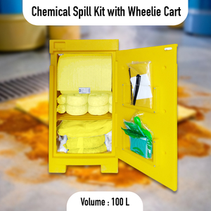 ชุดอุปกรณ์ดูดซับสารเคมีขนาด 100 ลิตร พร้อมรถเข็นแบบมีล้อ ชุดดูดซับสารเคมีเคลื่อนที่สำหรับงานหนัก สำหรับของเหลวอันตราย ความปลอดภัยในคลังสินค้าอุตสาหกรรม - Product Image 2
