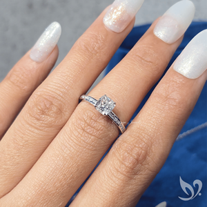 1CT Cushion Cut Lab <b>Diamond</b> <b>Ring</b> Channel Pave Band IGI Certified 10K White Gold Engagement <b>Ring</b> - Product Image 5