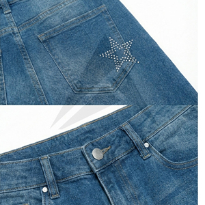 กางเกงยีนส์ขาสั้นผู้ชายประดับเพชร กางเกงยีนส์คริสตัลสุดหรู สตรีทแวร์ ขายส่งจำนวนมาก กระบวนการนำเข้า-ส่งออก - Product Image 2