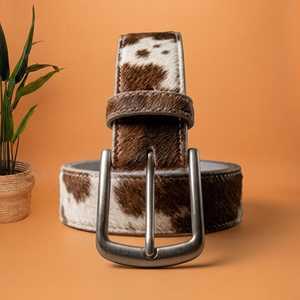 Riveted Cowhide Leather Square Buckle Heat-Transfer Printed Embroidery Solid Pattern Casual <b>Vintage</b> <b>Belt</b> Alloy Pin 3.5cm Width - Product Image 3