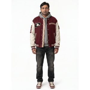 Blouson universitaire ample en laine et cuir brodé 550 GSM de qualité supérieure, style streetwear oversize, fermeture éclair sur le devant, personnalisable HBCU - Product Image 1