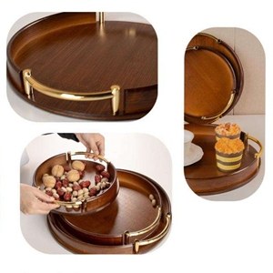 Bandeja de Servir de Madera Maciza con Asa de Metal para Cocina y Hotel, Bandeja Decorativa Moderna para Servir Alimentos, Proveedor Mayorista - Product Image 6