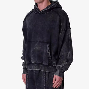 Sweat à capuche oversize en coton délavé pour homme, style streetwear premium, couleur unie, avec poches, coupe classique, style automne - Product Image 1