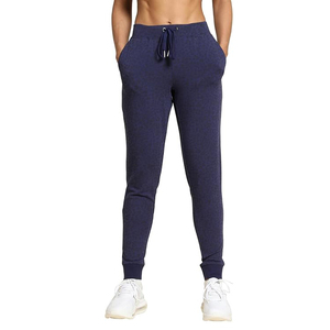 Pantalon de jogging pour femme en coton chiné bleu marine, avec cordon de serrage à la taille et chevilles resserrées, vente en gros Europe Gym - Product Image 1