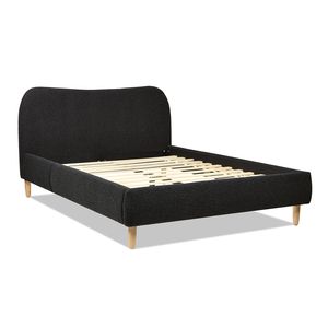 Letto matrimoniale imbottito con piattaforma e testiera curva in stile romano, tessuto bouclé nero ebano - Product Image 4