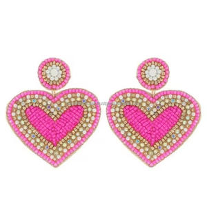 Boucles d'oreilles pendantes à crochet avec broderie en forme de cœur, couleur personnalisée, cadeau pour femme, anniversaire, unique, fait main - Product Image 3