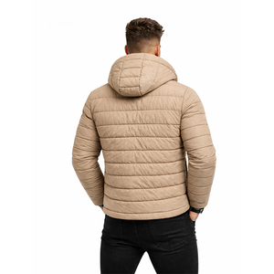 Veste matelassée kaki à capuche pour homme, manteau d'hiver chaud et léger, décontracté, pour l'extérieur, avec fermetures éclair contrastées - Product Image 5