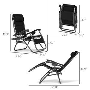 Set di 2 Sedie Reclinabili da Esterno con Poggiatesta e Vassoi Laterali - Nero - Product Image 3