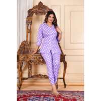 Conjunto de 2 Piezas para Mujer, Cuello en V, Manga Larga, Informal, para Descansar, Estampado Morado, 100% Algodón Orgánico, Suave, Camisones para Dormir