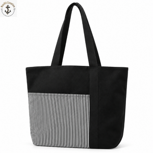 Bolsa de Pañales de Lona a Rayas para Uso Diario con Asas Largas |   Bolsa de Transporte Negra y Blanca para Artículos Esenciales de Bebé, para Compras, Viajes y Uso Diario - Product Image 1