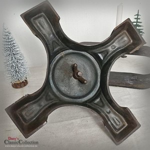 German Christmas <b>tree</b> stand 4 feet browngreen gold effects cast iron fir <b>trees</b> angel <b>with</b> candle Vintage Xmas - Product Image 3