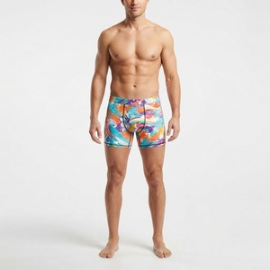 Boxers pour hommes à imprimé abstrait coloré, taille mi-haute, taille élastique, respirants, en tricot de spandex et polyester, décontractés - Product Image 1