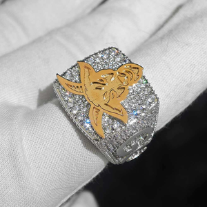 Bague Tête de Lion en Moissanite, Sertie de Pierres, Bicolore Or et Argent, Style Hip Hop, Bijou de Luxe pour Hommes et Femmes - Product Image 3