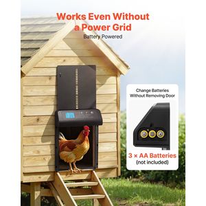 ประตูเล้าไก่แบบอัตโนมัติใช้พลังงานแบตเตอรี่ พร้อมระบบป้องกันหนีบมือ และตัวตั้งเวลาแบบแมนนวล ทำจากอะลูมิเนียมทนทาน สำหรับกรงสัตว์ - Product Image 5