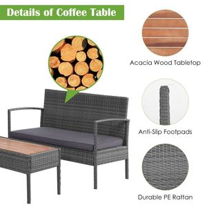 Set di Mobili da Giardino in Rattan a 4 Pezzi con Piano in Legno di Acacia per Conversazione e Relax - Product Image 2