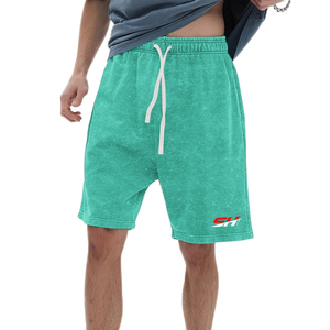Shorts pour hommes Elite délavés à l'acide, en coton épais de haute qualité, effet vintage, avec logo personnalisé, style survêtement - Product Image 1