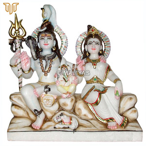 Statue de Shiva Parvati en marbre |   Idole de Shiva Parvati en marbre |   Shiv Parvati Murti |   Statue de Ganesha en marbre |   Statue en marbre de la famille Shiva - Product Image 3
