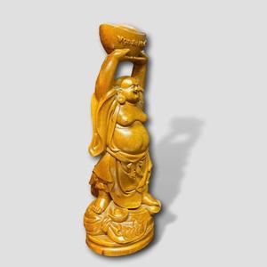 Traditional Rosewood Happy Buddha <b>Statue</b> Handcrafted Wooden Feng Shui Ornament for Living Room and Business - Product Image 5